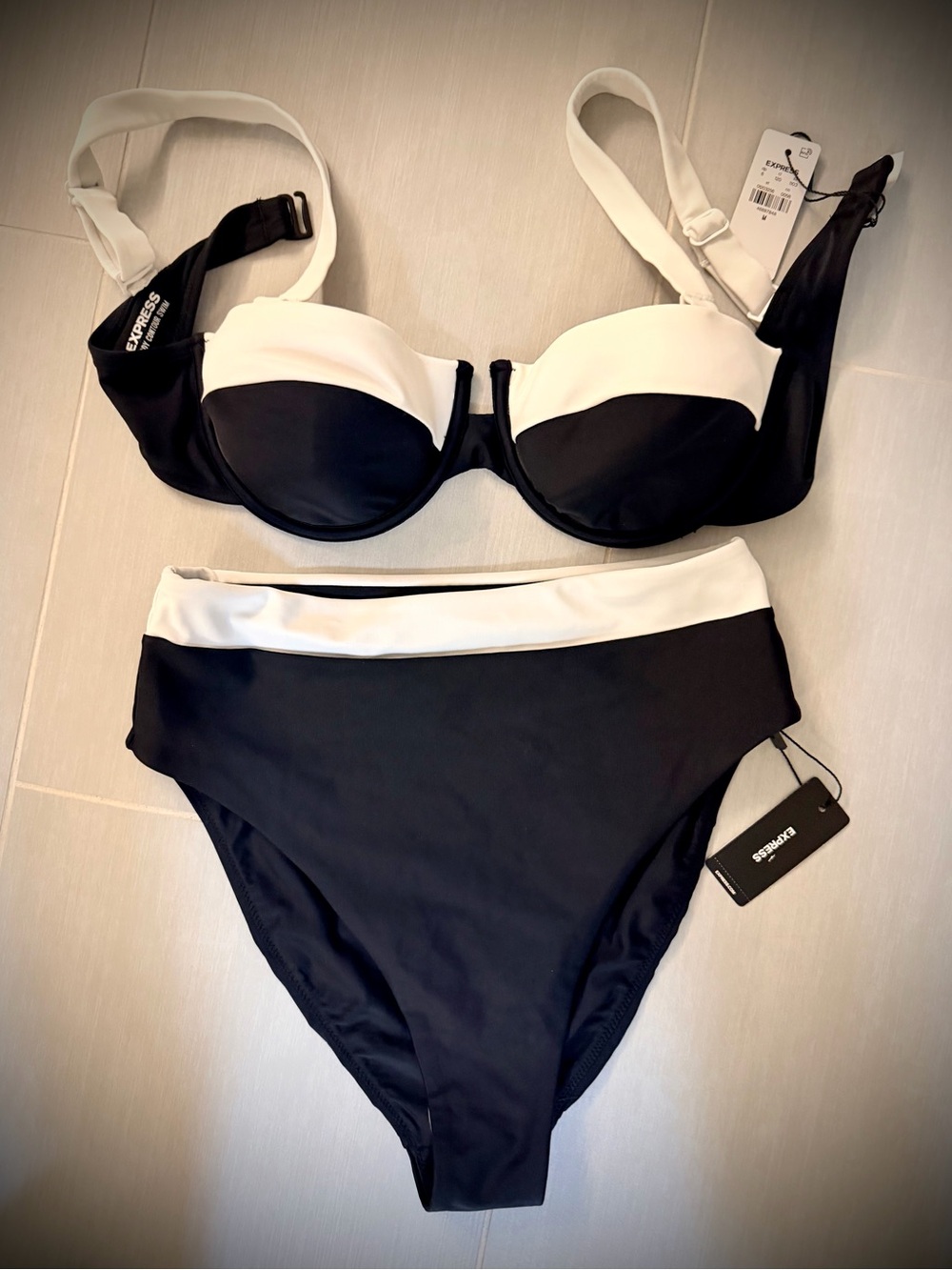 Express Black & White Colorblock High-Waist Bikini
